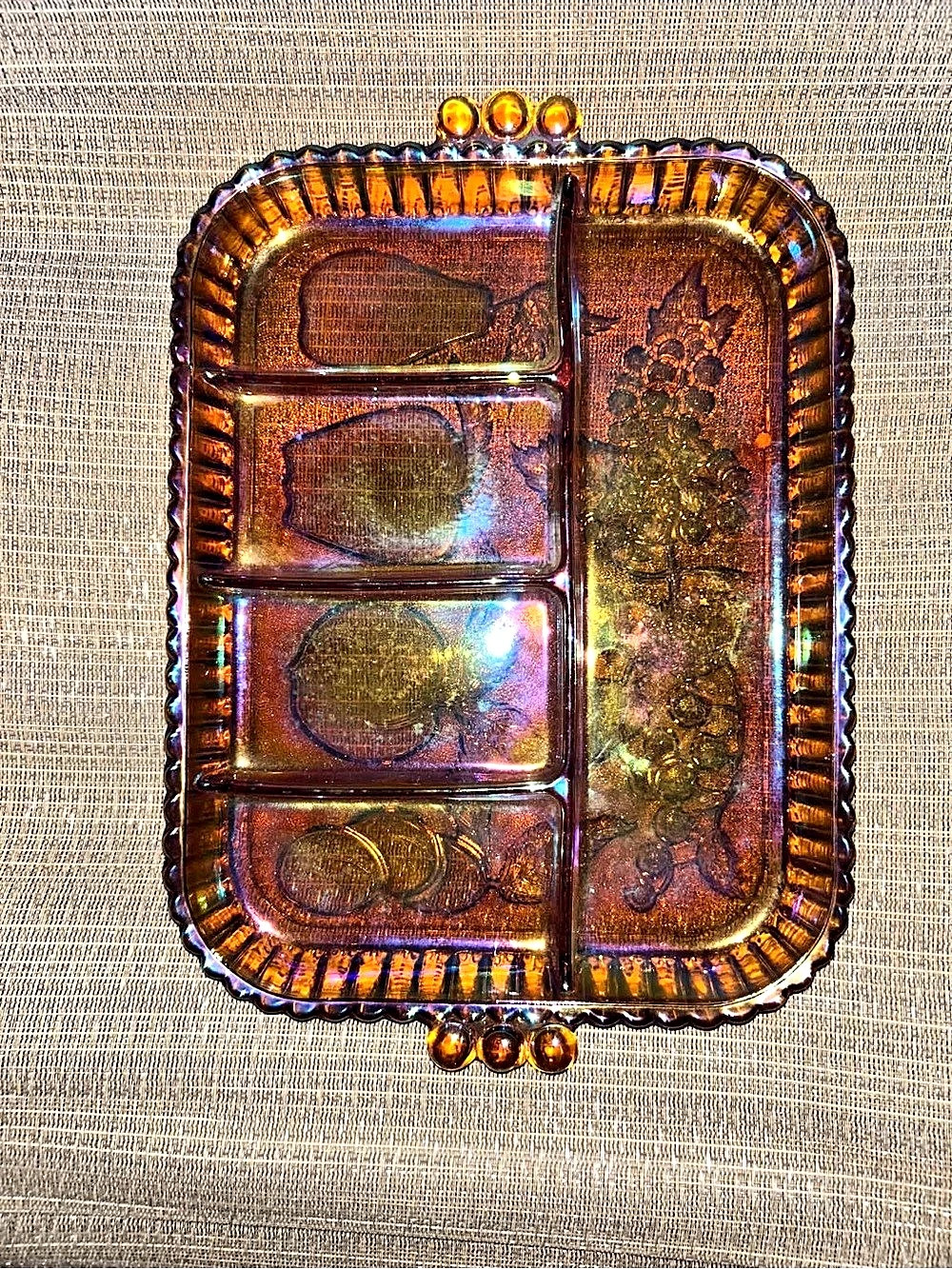 Indiana Glass Fruits Amber Divided Relish Tray
